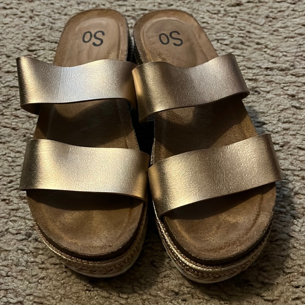 Rose gold wedge slide on sandals